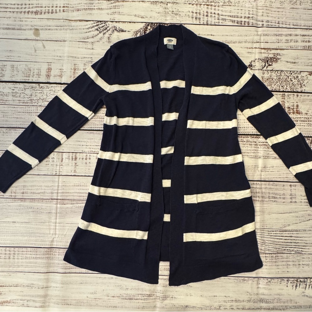 Old Navy Women's Navy and White Striped Cardigan
